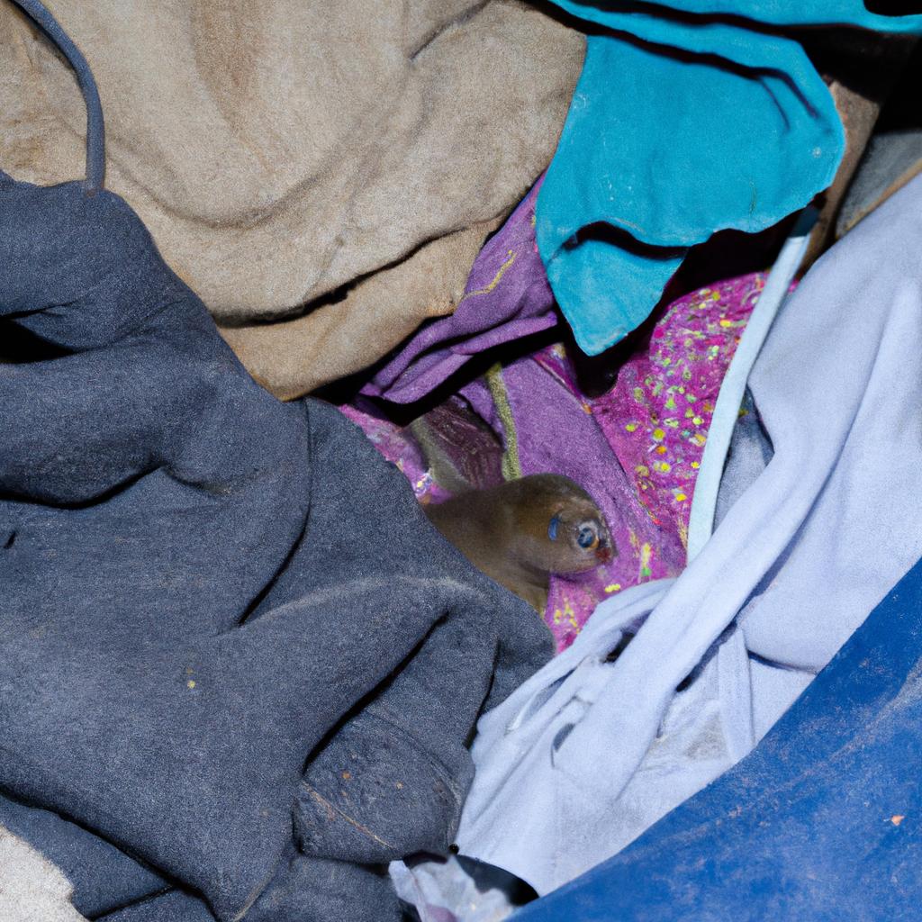 Mice can create nests in unexpected places, such as in piles of clothing.
