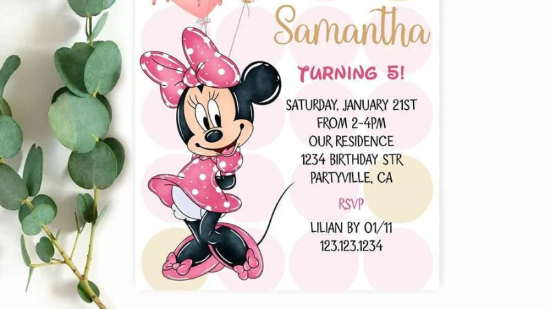 Design Features of Gold and Pink Minnie Mouse Invitations