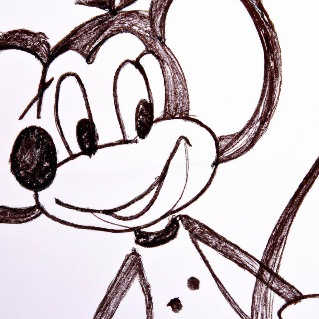 An up-close look at the intricate details of an original Mickey Mouse drawing.