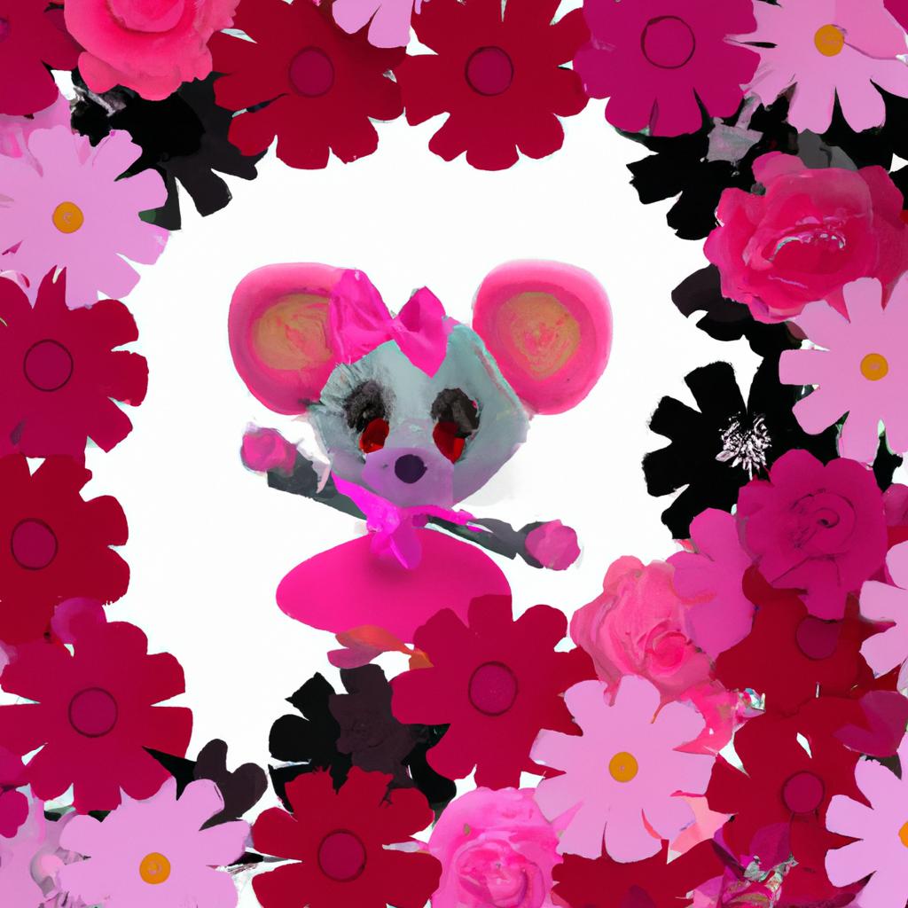 Minnie Mouse enjoying the beauty of rosa PNG flowers