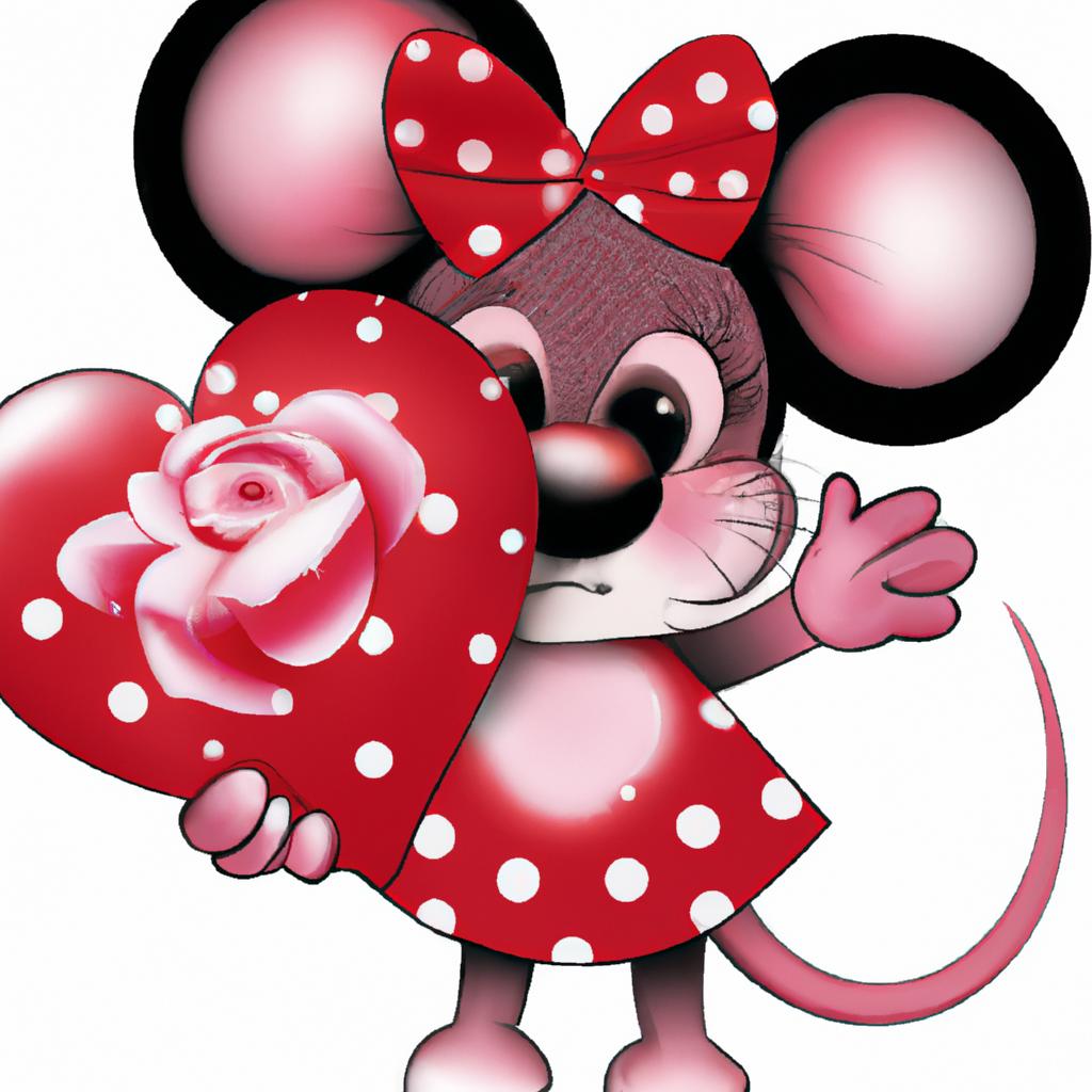 Minnie Mouse showing love with a rosa PNG heart with polka dots