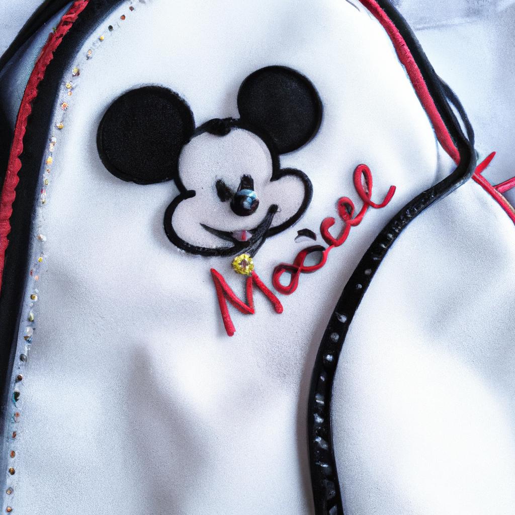 A backpack with a unique Mickey Mouse embroidery design.