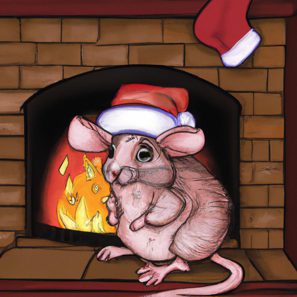 The Christmas Mouse keeping warm by the fire