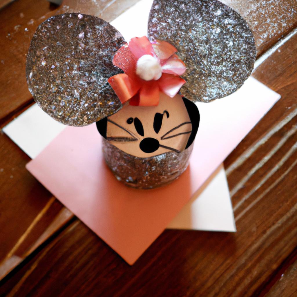 This Minnie Mouse centerpiece adds a touch of sparkle to any party with its paper and glitter design.