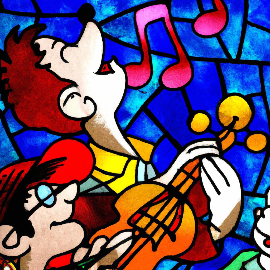 Mickey Mouse and friends stained glass art with musical instruments