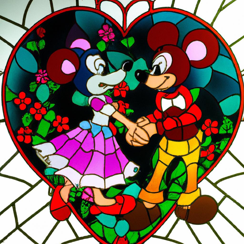 Mickey Mouse and Minnie Mouse stained glass art