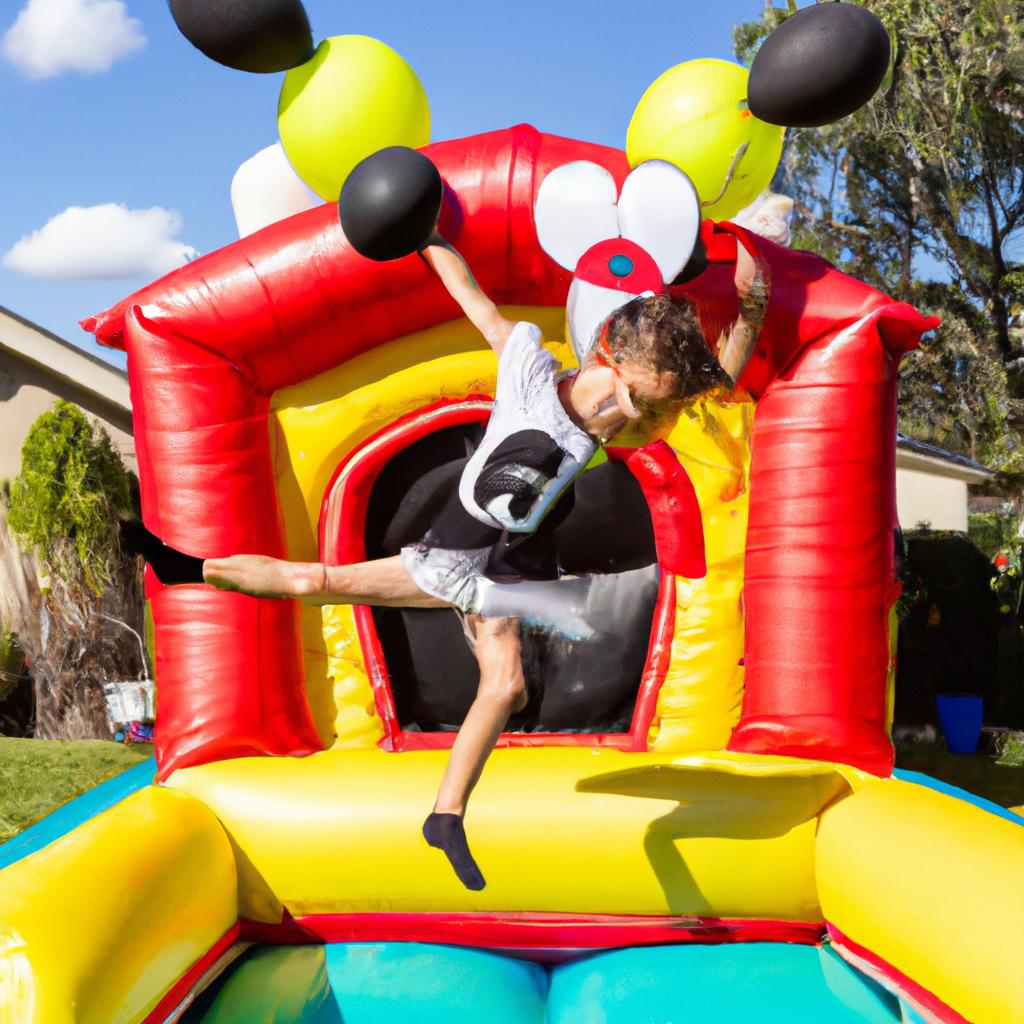 Pure joy and excitement on a Mickey Mouse bounce house