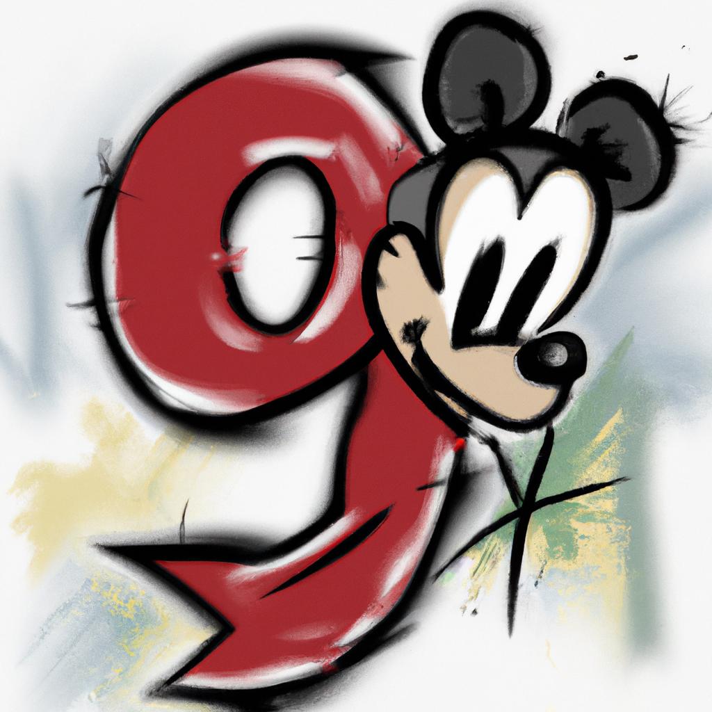 Mickey Mouse Number Nine as a colorful graffiti art on a wall