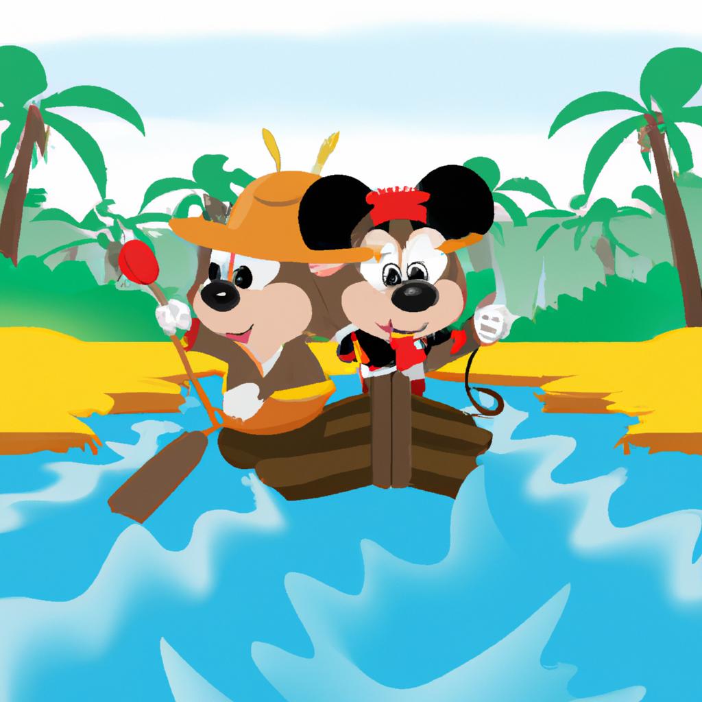 Mickey Mouse and his crew embark on a thrilling river adventure in this stunning PNG image.