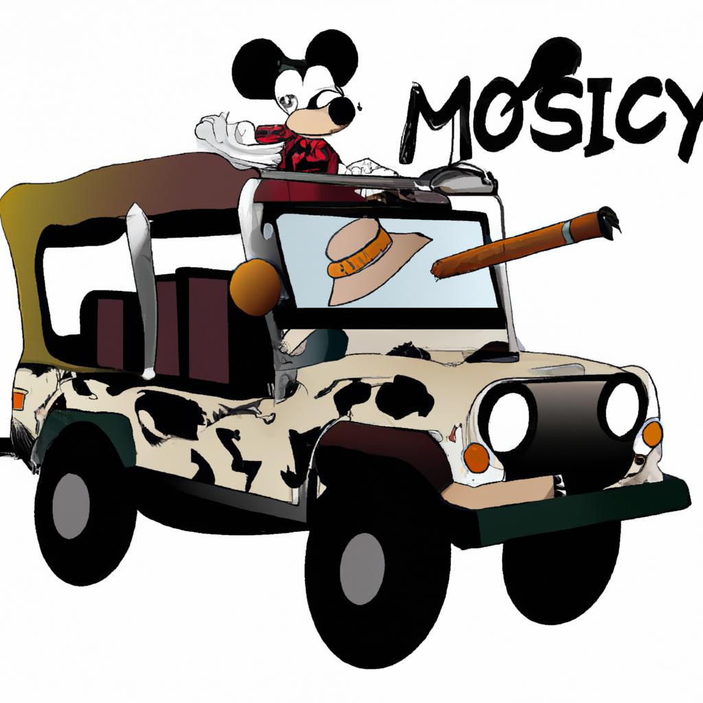 Mickey Mouse and his pals ride on a safari jeep in this charming PNG image.