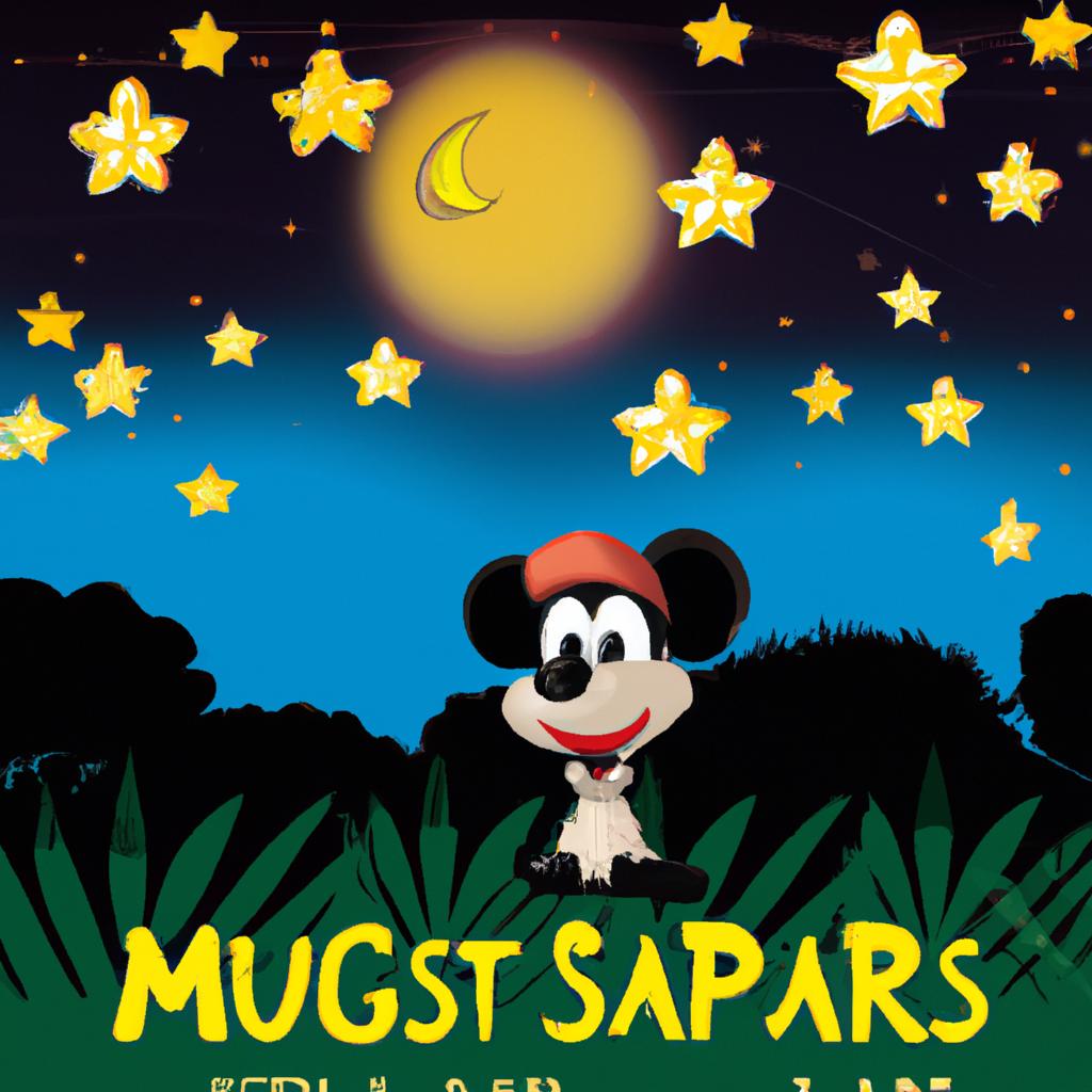 Mickey Mouse and his companions camp under the stars in this beautiful PNG image.
