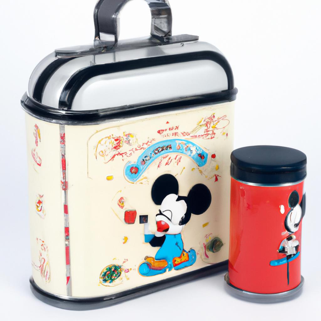 This vintage lunch box comes with its original thermos featuring a matching Mickey Mouse design.