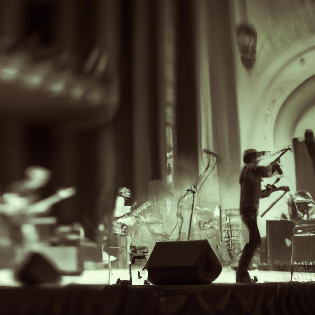 Modest Mouse performing in an old, rundown theater