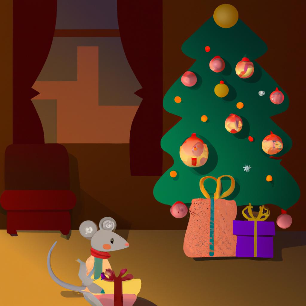 The curious Christmas Mouse exploring the holiday decorations