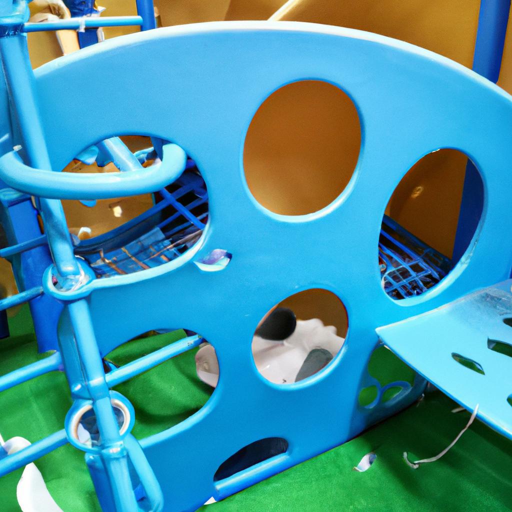 This mouse playground has tunnels and toys to keep a pet mouse happy and active.