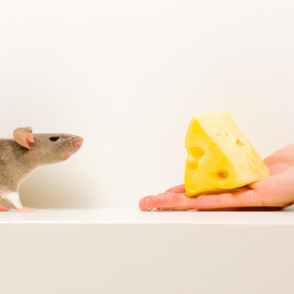 A person tries to win over a mouse with cheese
