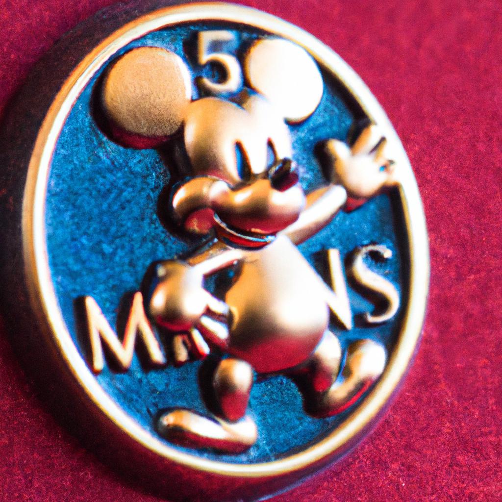 This close-up of a rare Mickey Mouse Main Attraction Pin highlights the intricate details and craftsmanship of these highly sought-after pins.