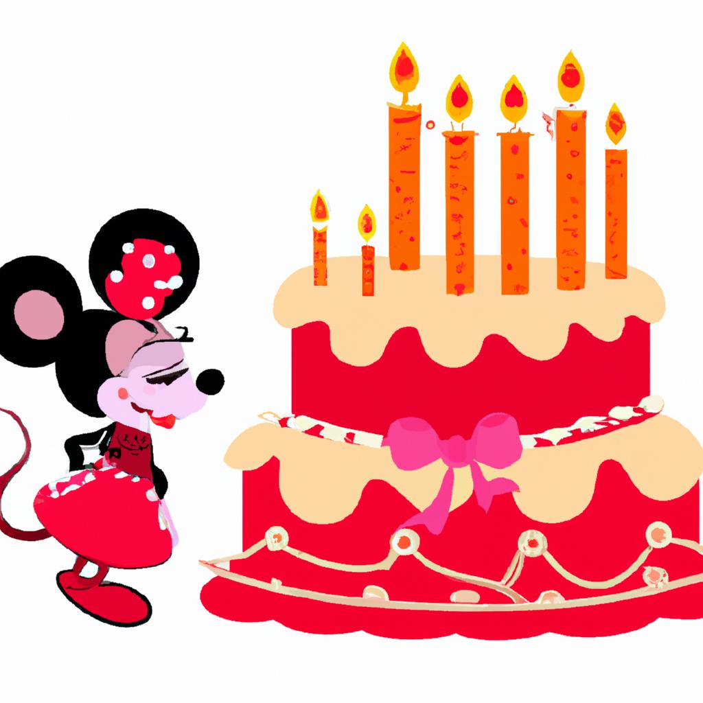 Make someone's special day even more memorable with this red Minnie Mouse clipart holding a birthday cake and candles.