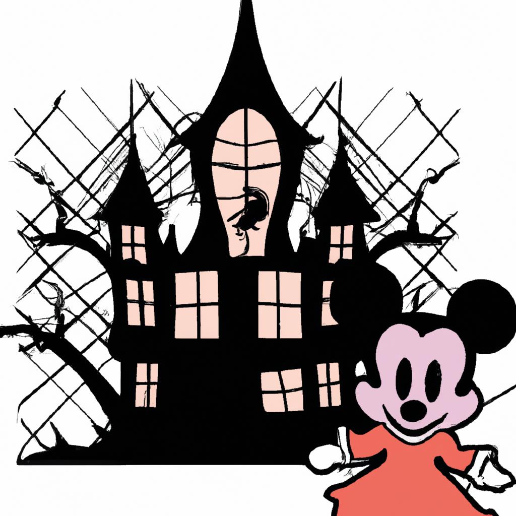 Get ready for a spooktacular Halloween with this Minnie Mouse SVG featuring a haunted house in the background!